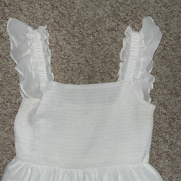 white square neck sleeveless ruffle mini dress - Picture 4 of 8